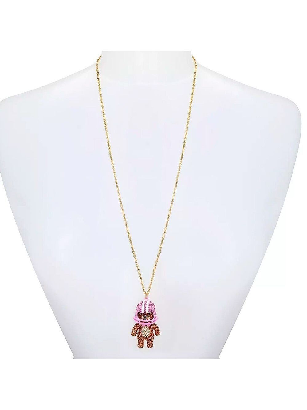 Betsey Johnson Rhinestone Football Bear Pendant Necklace New - Picture 5 of 5
